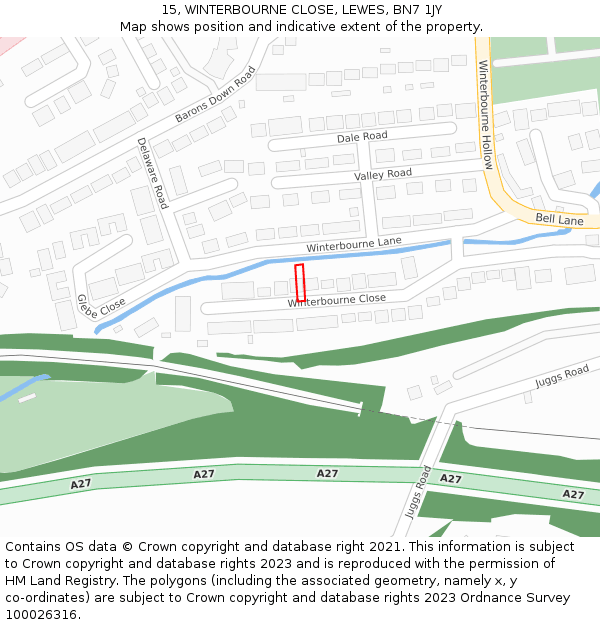 15, WINTERBOURNE CLOSE, LEWES, BN7 1JY: Location map and indicative extent of plot