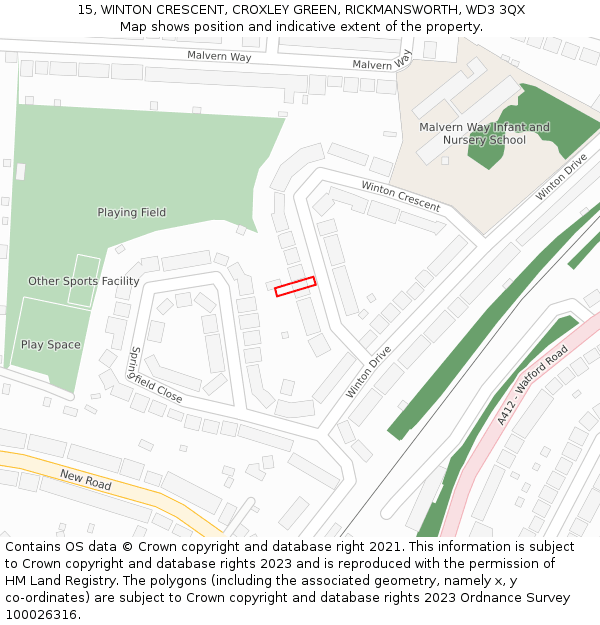 15, WINTON CRESCENT, CROXLEY GREEN, RICKMANSWORTH, WD3 3QX: Location map and indicative extent of plot