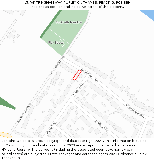 15, WINTRINGHAM WAY, PURLEY ON THAMES, READING, RG8 8BH: Location map and indicative extent of plot