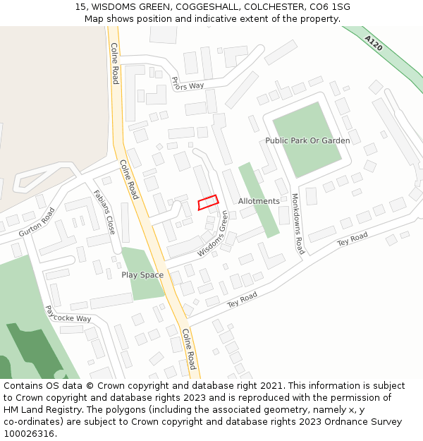 15, WISDOMS GREEN, COGGESHALL, COLCHESTER, CO6 1SG: Location map and indicative extent of plot