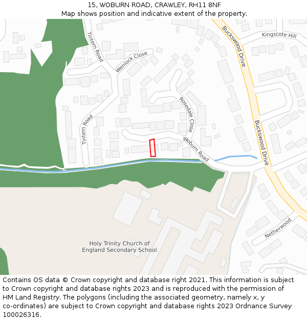 15, WOBURN ROAD, CRAWLEY, RH11 8NF: Location map and indicative extent of plot