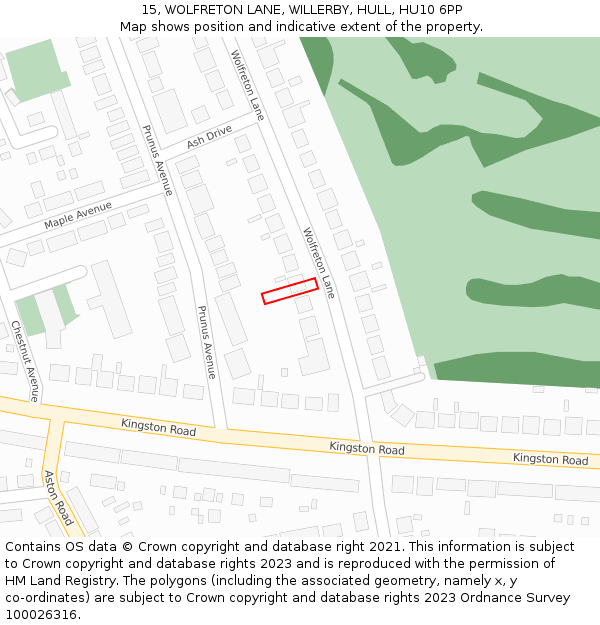 15, WOLFRETON LANE, WILLERBY, HULL, HU10 6PP: Location map and indicative extent of plot