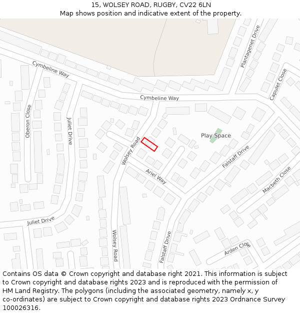 15, WOLSEY ROAD, RUGBY, CV22 6LN: Location map and indicative extent of plot