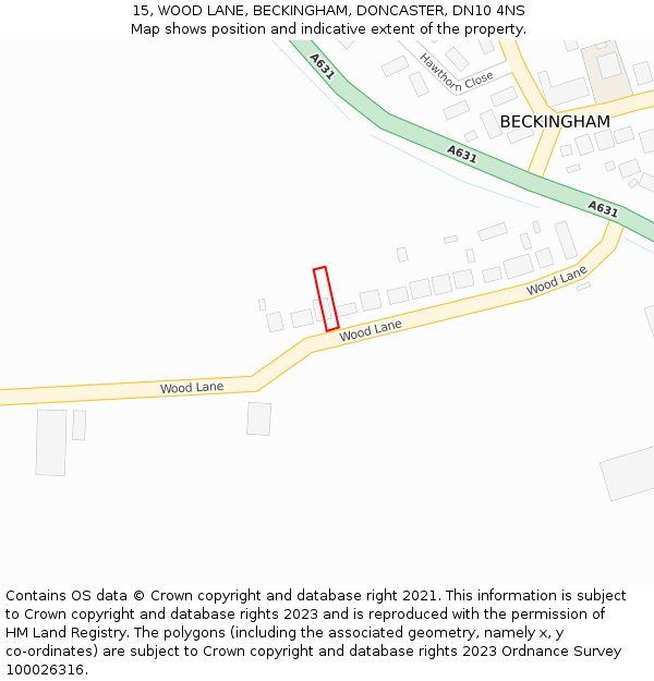 15, WOOD LANE, BECKINGHAM, DONCASTER, DN10 4NS: Location map and indicative extent of plot