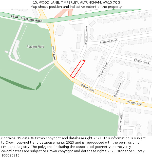 15, WOOD LANE, TIMPERLEY, ALTRINCHAM, WA15 7QG: Location map and indicative extent of plot