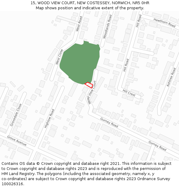 15, WOOD VIEW COURT, NEW COSTESSEY, NORWICH, NR5 0HR: Location map and indicative extent of plot