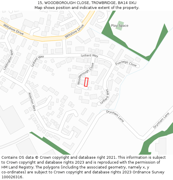 15, WOODBOROUGH CLOSE, TROWBRIDGE, BA14 0XU: Location map and indicative extent of plot