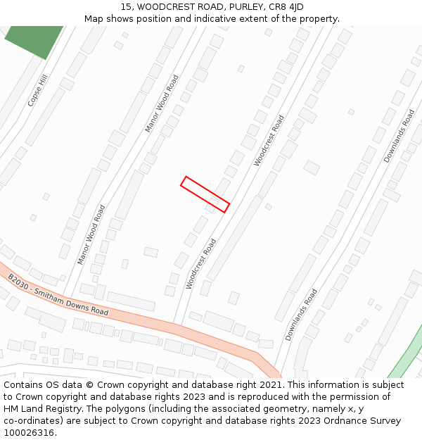 15, WOODCREST ROAD, PURLEY, CR8 4JD: Location map and indicative extent of plot