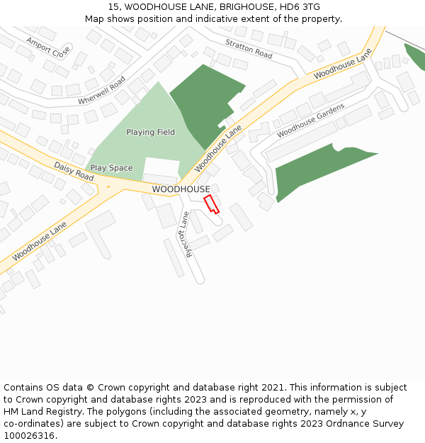 15, WOODHOUSE LANE, BRIGHOUSE, HD6 3TG: Location map and indicative extent of plot