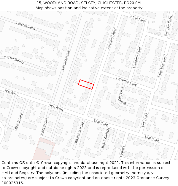 15, WOODLAND ROAD, SELSEY, CHICHESTER, PO20 0AL: Location map and indicative extent of plot