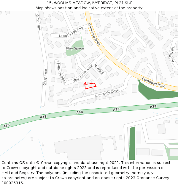 15, WOOLMS MEADOW, IVYBRIDGE, PL21 9UF: Location map and indicative extent of plot
