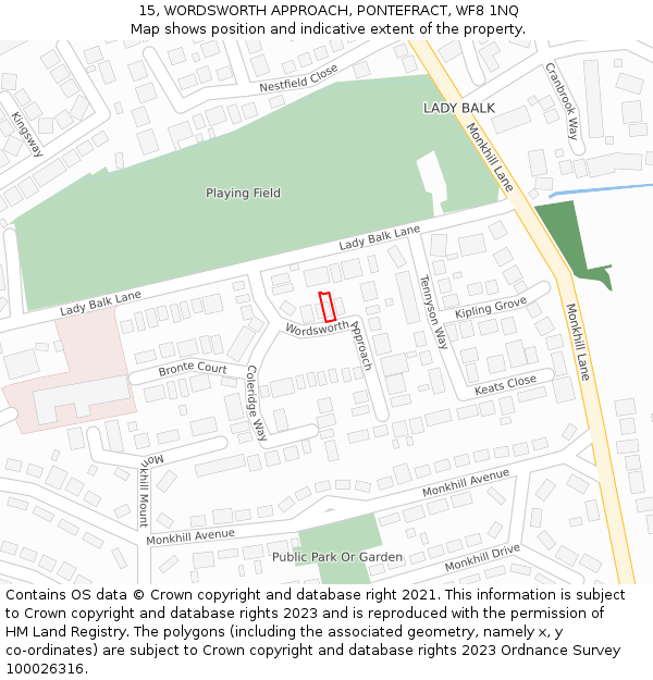 15, WORDSWORTH APPROACH, PONTEFRACT, WF8 1NQ: Location map and indicative extent of plot