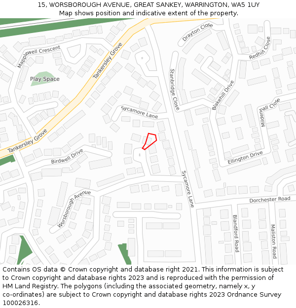 15, WORSBOROUGH AVENUE, GREAT SANKEY, WARRINGTON, WA5 1UY: Location map and indicative extent of plot