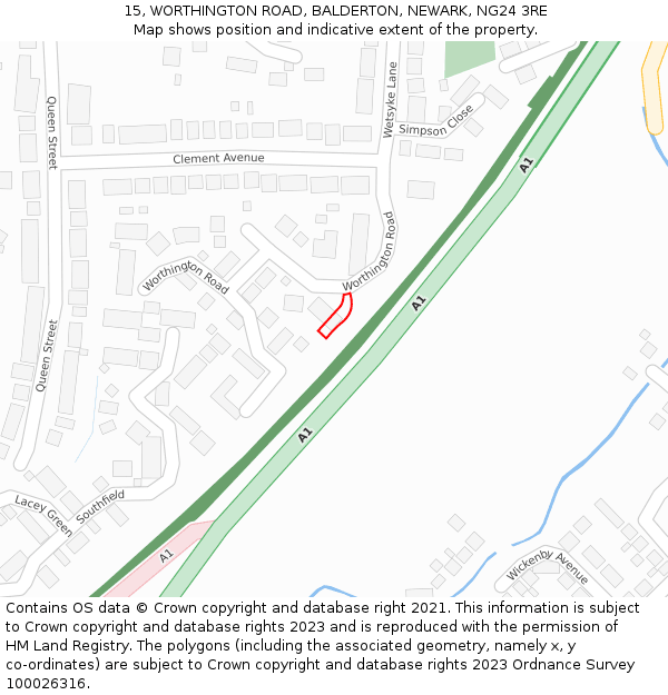 15, WORTHINGTON ROAD, BALDERTON, NEWARK, NG24 3RE: Location map and indicative extent of plot