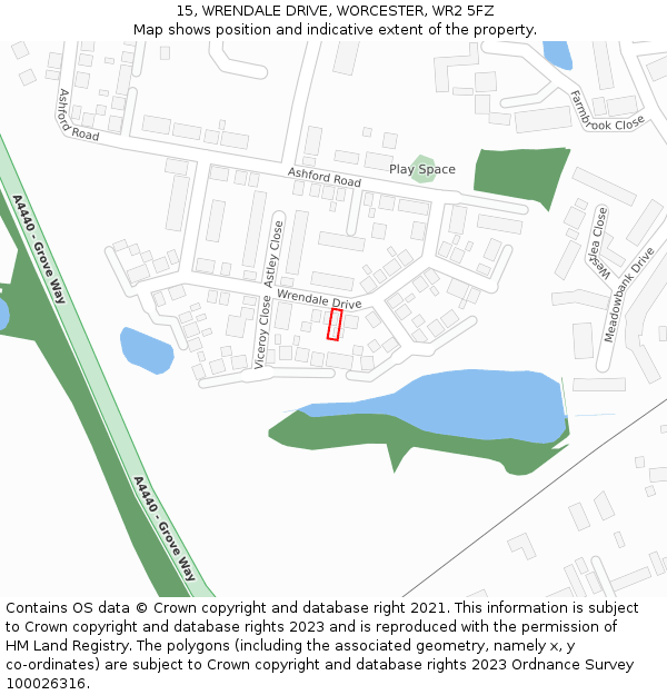 15, WRENDALE DRIVE, WORCESTER, WR2 5FZ: Location map and indicative extent of plot