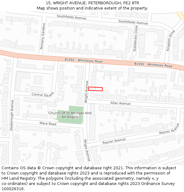 15, WRIGHT AVENUE, PETERBOROUGH, PE2 8TR: Location map and indicative extent of plot