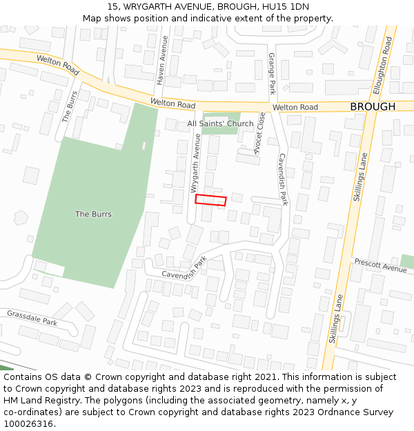 15, WRYGARTH AVENUE, BROUGH, HU15 1DN: Location map and indicative extent of plot