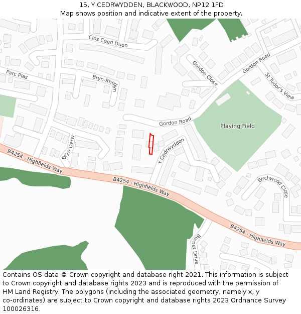 15, Y CEDRWYDDEN, BLACKWOOD, NP12 1FD: Location map and indicative extent of plot
