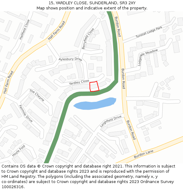 15, YARDLEY CLOSE, SUNDERLAND, SR3 2XY: Location map and indicative extent of plot