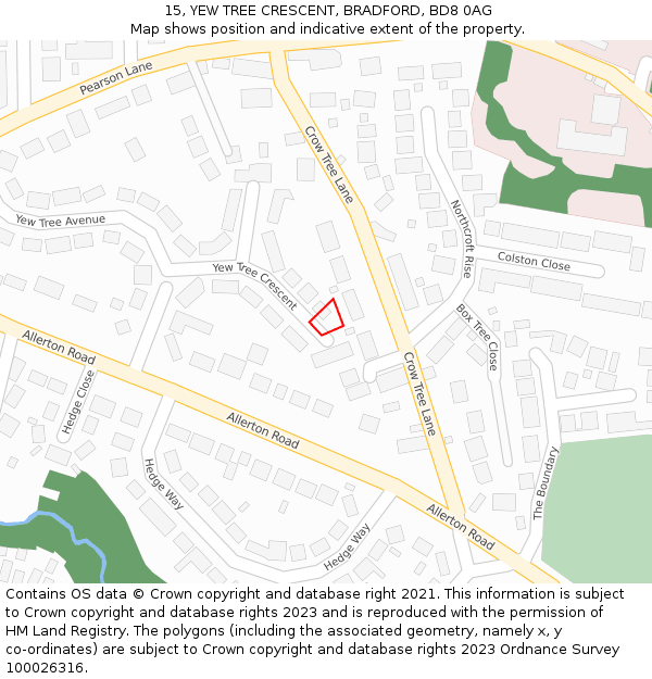15, YEW TREE CRESCENT, BRADFORD, BD8 0AG: Location map and indicative extent of plot