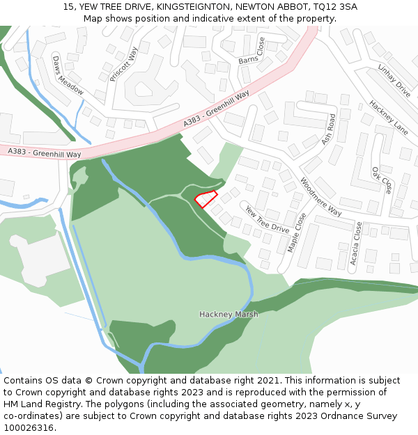 15, YEW TREE DRIVE, KINGSTEIGNTON, NEWTON ABBOT, TQ12 3SA: Location map and indicative extent of plot
