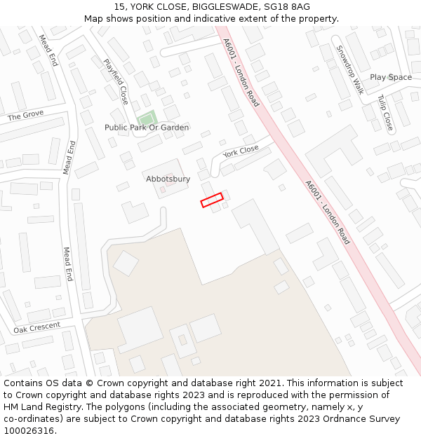 15, YORK CLOSE, BIGGLESWADE, SG18 8AG: Location map and indicative extent of plot
