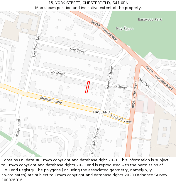 15, YORK STREET, CHESTERFIELD, S41 0PN: Location map and indicative extent of plot