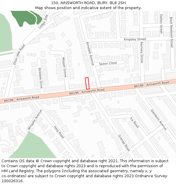 150, AINSWORTH ROAD, BURY, BL8 2SH: Location map and indicative extent of plot