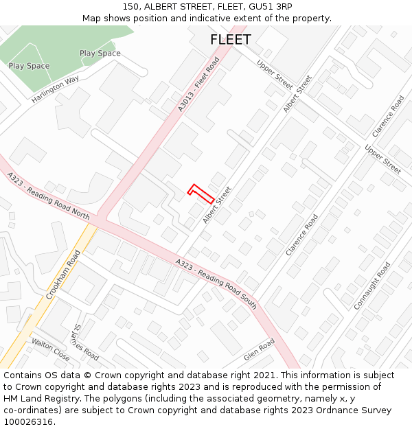 150, ALBERT STREET, FLEET, GU51 3RP: Location map and indicative extent of plot