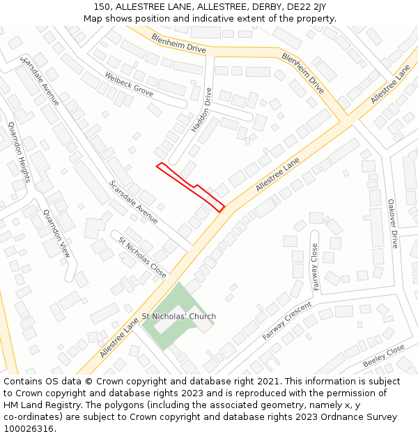 150, ALLESTREE LANE, ALLESTREE, DERBY, DE22 2JY: Location map and indicative extent of plot