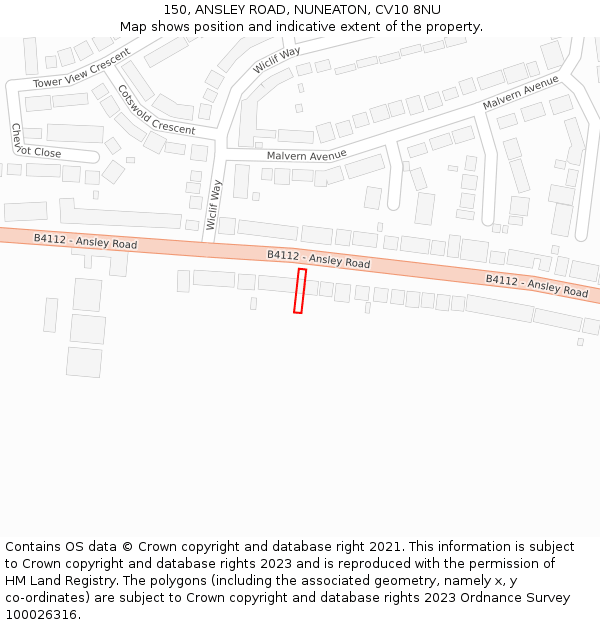 150, ANSLEY ROAD, NUNEATON, CV10 8NU: Location map and indicative extent of plot