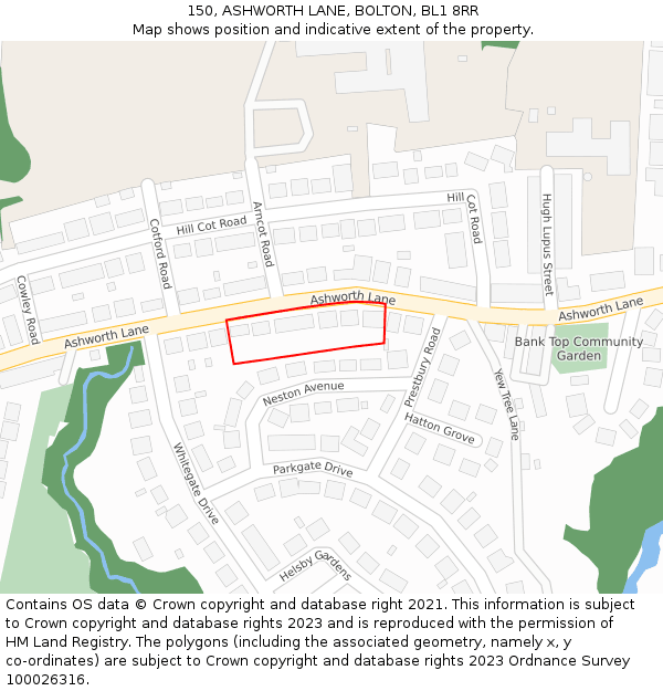 150, ASHWORTH LANE, BOLTON, BL1 8RR: Location map and indicative extent of plot