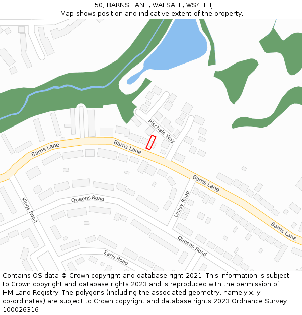 150, BARNS LANE, WALSALL, WS4 1HJ: Location map and indicative extent of plot