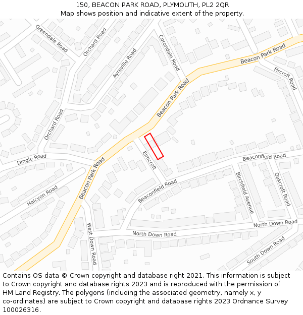 150, BEACON PARK ROAD, PLYMOUTH, PL2 2QR: Location map and indicative extent of plot