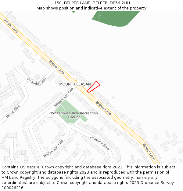 150, BELPER LANE, BELPER, DE56 2UH: Location map and indicative extent of plot