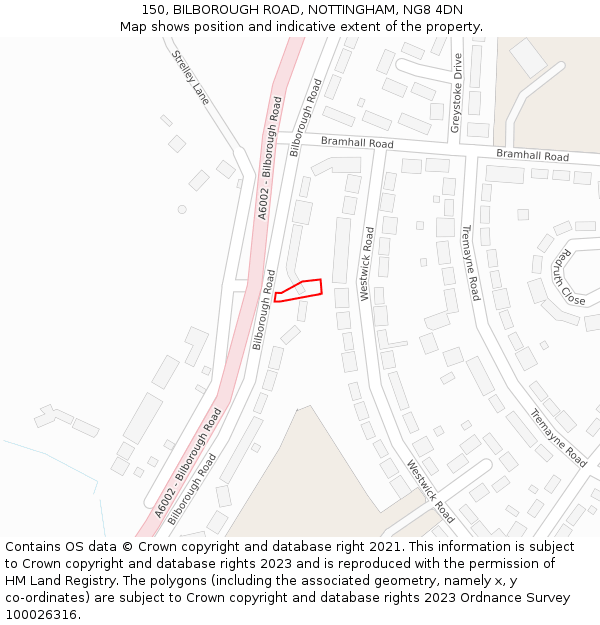 150, BILBOROUGH ROAD, NOTTINGHAM, NG8 4DN: Location map and indicative extent of plot