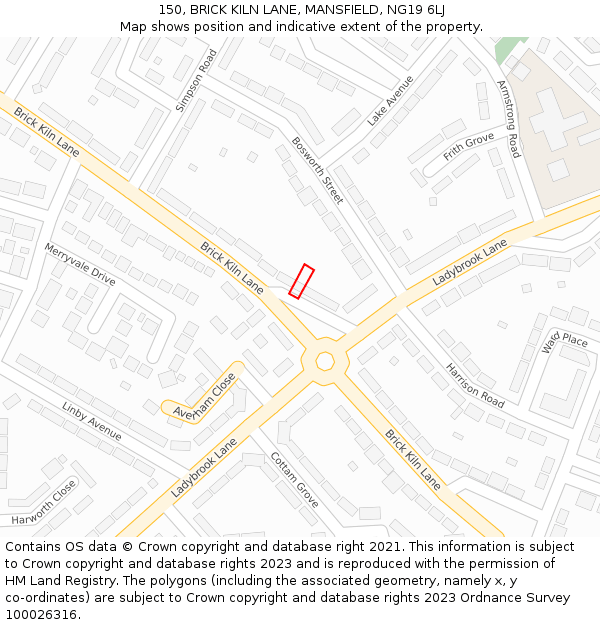 150, BRICK KILN LANE, MANSFIELD, NG19 6LJ: Location map and indicative extent of plot