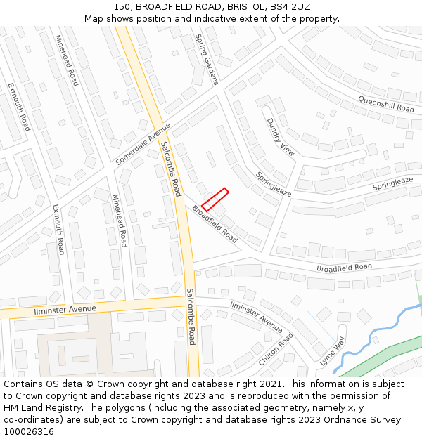 150, BROADFIELD ROAD, BRISTOL, BS4 2UZ: Location map and indicative extent of plot