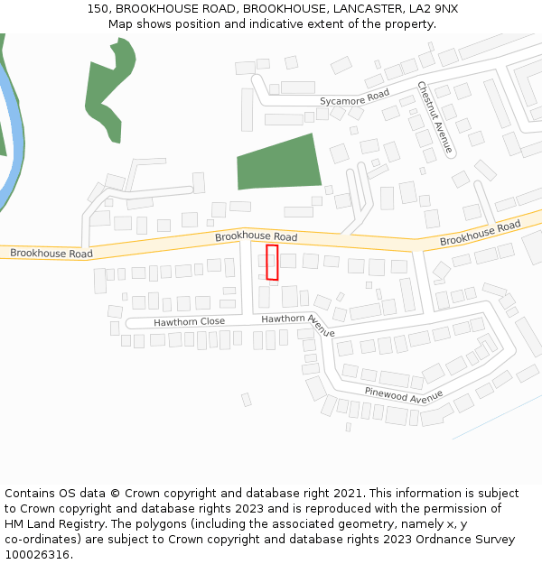 150, BROOKHOUSE ROAD, BROOKHOUSE, LANCASTER, LA2 9NX: Location map and indicative extent of plot