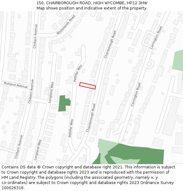 150, CHAIRBOROUGH ROAD, HIGH WYCOMBE, HP12 3HW: Location map and indicative extent of plot