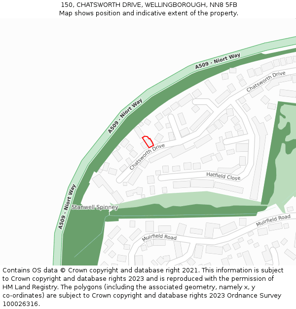 150, CHATSWORTH DRIVE, WELLINGBOROUGH, NN8 5FB: Location map and indicative extent of plot