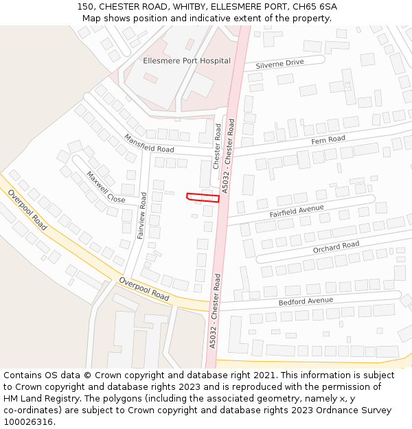 150, CHESTER ROAD, WHITBY, ELLESMERE PORT, CH65 6SA: Location map and indicative extent of plot