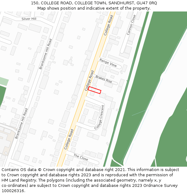 150, COLLEGE ROAD, COLLEGE TOWN, SANDHURST, GU47 0RQ: Location map and indicative extent of plot