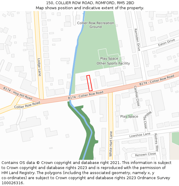 150, COLLIER ROW ROAD, ROMFORD, RM5 2BD: Location map and indicative extent of plot