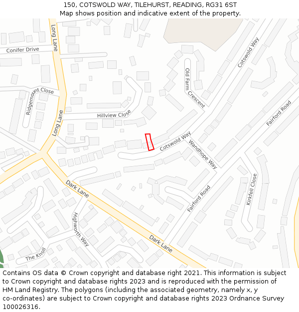 150, COTSWOLD WAY, TILEHURST, READING, RG31 6ST: Location map and indicative extent of plot