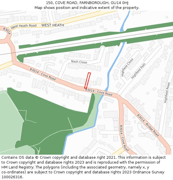 150, COVE ROAD, FARNBOROUGH, GU14 0HJ: Location map and indicative extent of plot