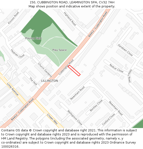 150, CUBBINGTON ROAD, LEAMINGTON SPA, CV32 7AH: Location map and indicative extent of plot