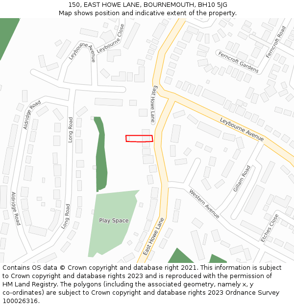 150, EAST HOWE LANE, BOURNEMOUTH, BH10 5JG: Location map and indicative extent of plot