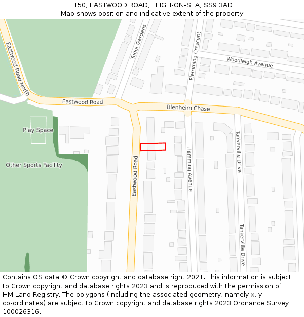 150, EASTWOOD ROAD, LEIGH-ON-SEA, SS9 3AD: Location map and indicative extent of plot