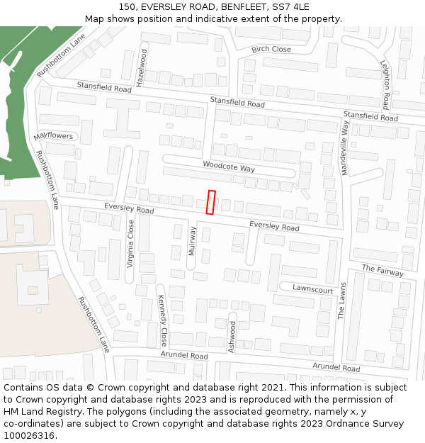 150, EVERSLEY ROAD, BENFLEET, SS7 4LE: Location map and indicative extent of plot